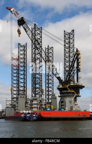 Offshore drilling rig in the harbor in Esbjerg, Denmark Stock Photo