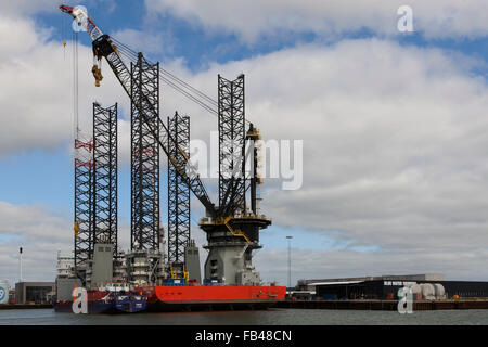 Offshore drilling rig in the harbor in Esbjerg, Denmark Stock Photo