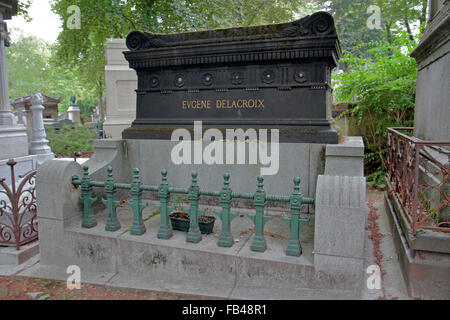 The tomb of Eugène Delacroix, a French Romantic artist in the Père Lachaise Cemetery, Paris, France. Stock Photo
