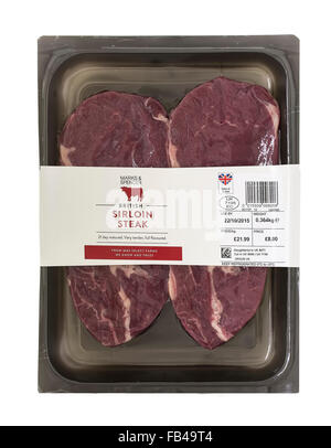 British Sirloin Steak from Marks & Spencer on a White Background Stock Photo