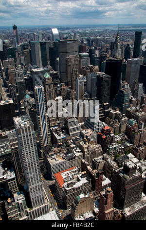 Stunning view towards the Chrysler Building and Beyond on Manhattan Island taken from the Empire State Building. Stock Photo