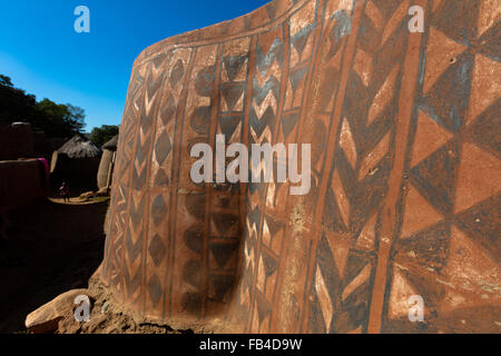 Tiebelè, the royal court made by painted kassena houses, Burkina Faso Stock Photo