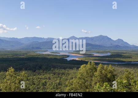 Photograph of Hitchinbrook Island from the Bruce Highway lookout in Queensland, Australia. Stock Photo