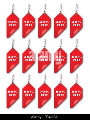 A collection of sale discount curled tags over a white background Stock Vector