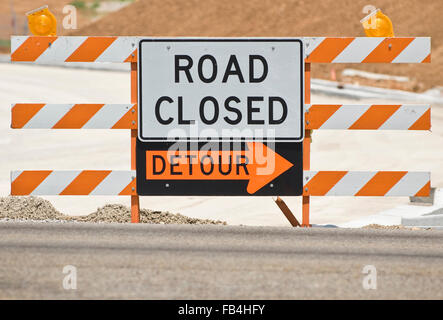 Road Closed / Detour Barrier Sign Stock Photo