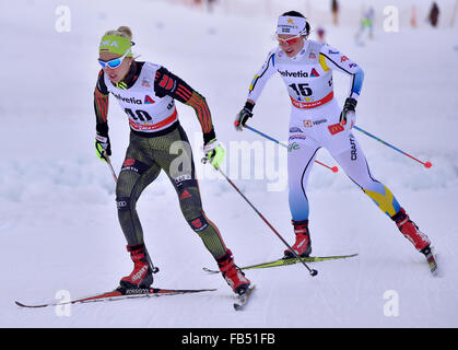 Cross-country skier Stefanie Boehler, GER, Emma Wikén behind, SWE, FIS Cross-Country World Cup Davos, Switzerland Stock Photo