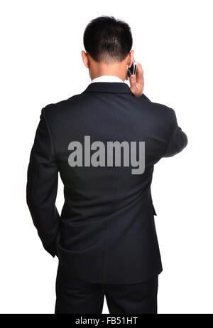 business man use mobile phone isolated on white background Stock Photo
