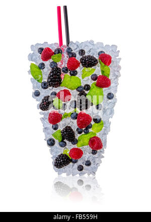 Ice berries cocktail with ice cubes on white background Stock Photo