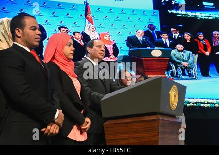 Cairo, Egypt. 9th Jan, 2016. Egyptian President Abdel Fattah el-Sisi, takes part in the ceremony to mark the the Egyptian Youth Day, in Cairo on January 09, 2016 © Egyptian President Office/APA Images/ZUMA Wire/Alamy Live News Stock Photo