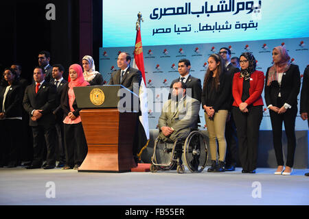 Cairo, Egypt. 9th Jan, 2016. Egyptian President Abdel Fattah el-Sisi, takes part in the ceremony to mark the the Egyptian Youth Day, in Cairo on January 09, 2016 © Egyptian President Office/APA Images/ZUMA Wire/Alamy Live News Stock Photo