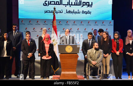 Cairo, Egypt. 9th Jan, 2016. Egyptian President Abdel Fattah el-Sisi, takes part in the ceremony to mark the the Egyptian Youth Day, in Cairo on January 09, 2016 © Egyptian President Office/APA Images/ZUMA Wire/Alamy Live News Stock Photo