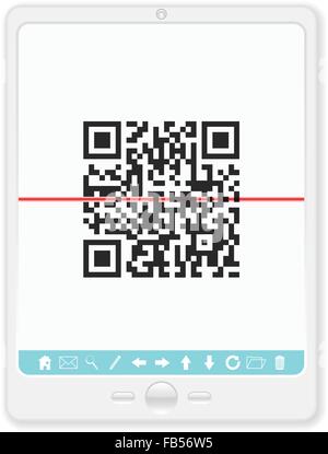 PC tablet with QR code scanner on a white background. Stock Vector