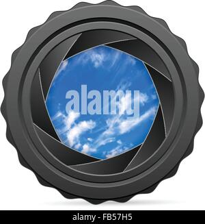 Camera shutter with sky on white background. Vector illustration. Stock Vector