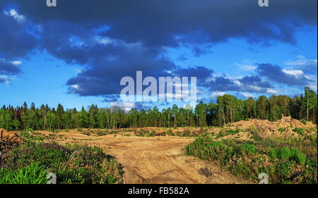 Construction of Vitebsk hydroelectric power station.Clay and earth hills stored on the river coast near building of a dam. Stock Photo