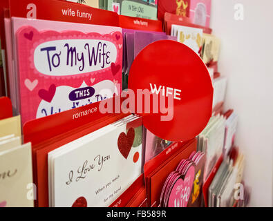 Store display of Valentine's cards for one's wife.  Valentines card for wives, Stock Photo