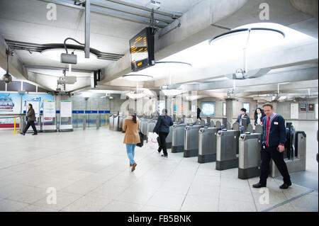 Ticket hall at Westminster Underground Station in London Stock Photo