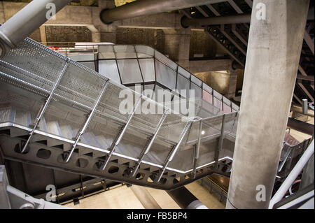 Westminster London Underground station architecture interior on the Jubilee Line in London. Stock Photo