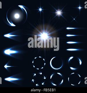 Vector set of glow light effect stars bursts with sparkles isolated on black background Stock Vector