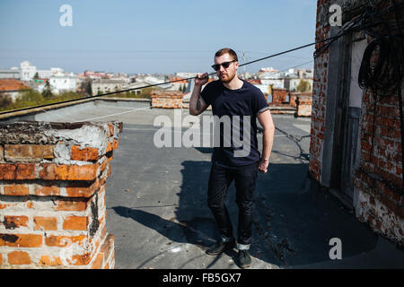 Confident man posing in selvedge  jeans Stock Photo