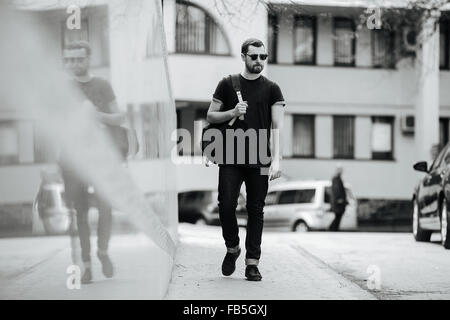 Confident man posing in selvedge  jeans Stock Photo