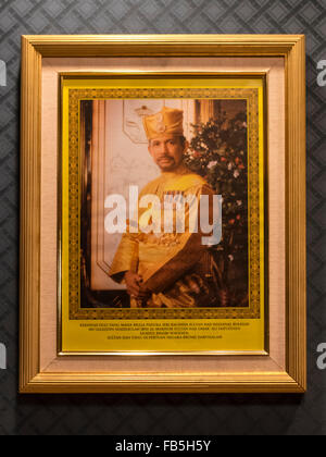 Framed picture of Haji Hassanal Bolkiah, 29th Sultan and Yang Di-Pertuan of Brunei Darussalam. Stock Photo