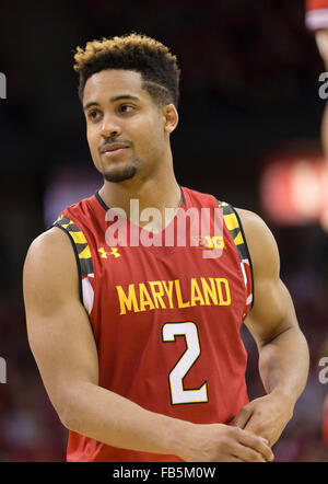 Madison, WI, USA. 9th Jan, 2016. Maryland Terrapins guard Melo Trimble #2 during the NCAA Basketball game between the Maryland Terrapins and the Wisconsin Badgers at the Kohl Center in Madison, WI. Maryland defeated Wisconsin 63-60. John Fisher/CSM/Alamy Live News Stock Photo