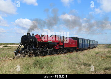 STEAM LOCOMOTIVE ON THE ROMNEY,HYTHE & DYMCHURCH RAILWAY IN KENT,UK Stock Photo