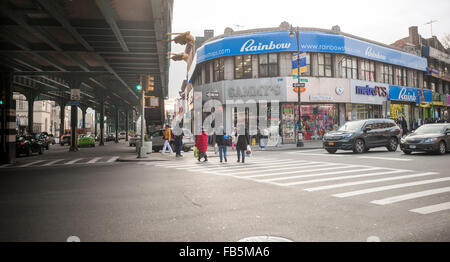 Businesses in the Fordham Road shopping district in the Bronx in New