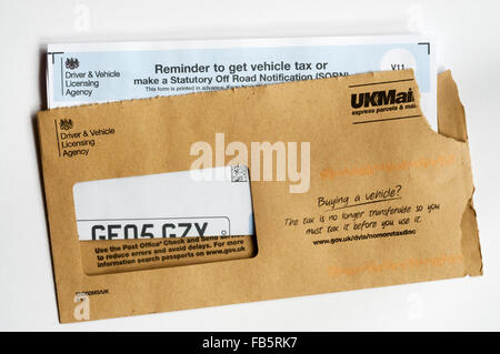 A Vehicle Tax reminder from the DVLA. Stock Photo