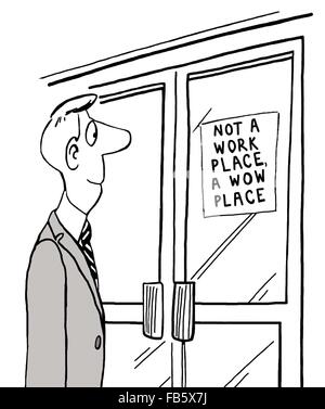 Business cartoon about corporate culture.  The company is a wow place to work. Stock Photo