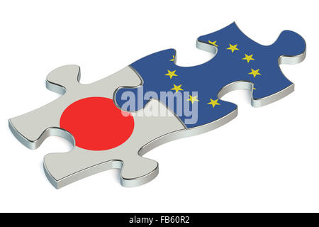 EU and Japan puzzles from flags Stock Photo