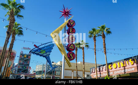 Start of Fremont Street, the 'Fremont Experience,' in downtown ('old') Las Vegas. Stock Photo