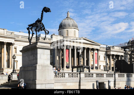 A piece of Sculpture called Gift Horse by Hans Haacke rests upon the Fourth Plinth, Trafalgar Square, London, U.K. Stock Photo