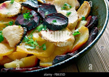 Beet and Turnip Gratin. close up Stock Photo