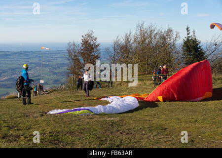 Fly4Fun paragliding club on the slopes of Gaisberg mountain in Salzburg county, Austria Stock Photo