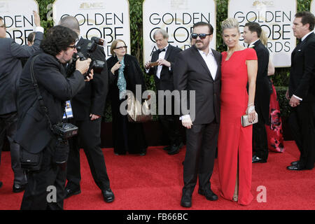 Beverly Hills, California, USA. 10th Jan, 2016. Host RICKY GERVAIS and wife JANE FALLON on the red carpet during arrivals for the 73rd Golden Globe Awards, held at the Beverly Hilton hotel. Credit:  Armando Arorizo/Prensa Internacional/ZUMA Wire/Alamy Live News Stock Photo