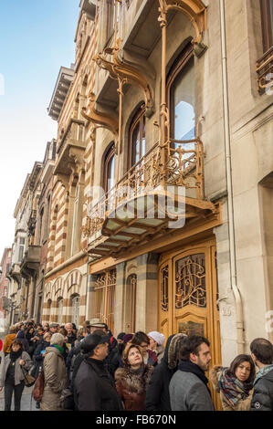Waiting in line outside Horta Museum Brussels Musée Horta the private Art Nouveau house and studio of architect Victor Horta. Stock Photo