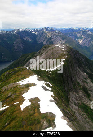 Aerial scenery during a sightseeing flight of mountains in the beautiful Misty Fjords near Ketchikan, Alaska Stock Photo