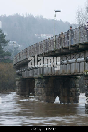 Rail Bridge over River Tay in spate at Perth. Stock Photo
