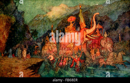 The Return of the Heroes slain in battle - Hindu Mythology Stock Photo