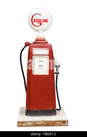 The aged and worn vintage gas pump isolated on white with cliping path Stock Photo