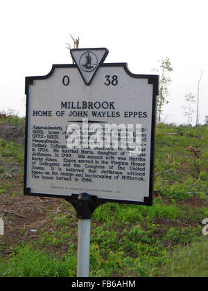 MILLBROOK HOME OF JOHN WAYLES EPPES  Approximately 2 miles east stood Millbrook (1811-1866) home of U.S. Senator John Wayles Stock Photo