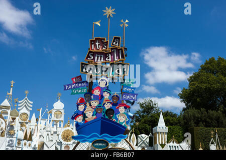 Sign outside of It's a Small World ride, Disneyland Resort, Anaheim, California, United States of America Stock Photo