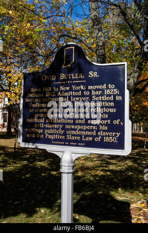 OVID BUTLER, SR.  Born 1801 in New York; moved to Indiana 1817. Admitted to bar 1825; became influential lawyer. Settled in Indianapolis 1836. His opposition to slavery on moral and religious grounds was reflected in his political affiliations and support of anti-slavery newspapers; his writings publicly condemned slavery and the Fugitive Slave Law of 1850.  (Continued on other side) Stock Photo