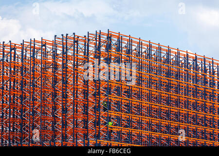 Red metal construction on the sky background Stock Photo