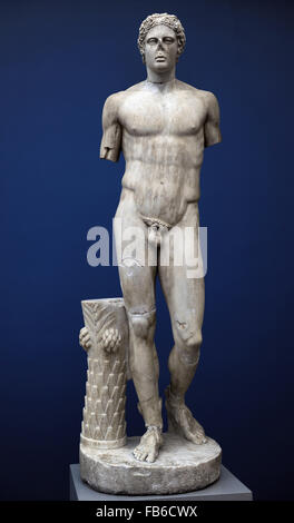 Hermes. Olympian god. Emissary and messenger of the gods. Statue. Marble. From Italy. Roman copy 150 AD) after original of about 270 BC. Ny Carlsberg Glyptotek. Copenhagen, Denmark. Stock Photo