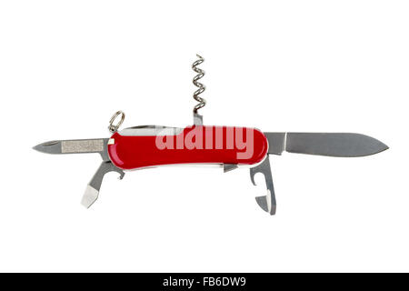 Multipurpose knife isolated on white with all neccessary tools all in one Stock Photo