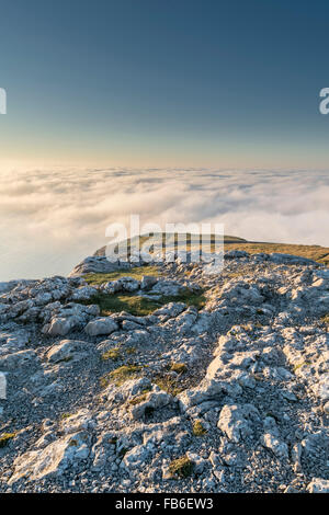 Great Ormes head or Pen y Gogarth Llandudno North Wales looking out over clouds during a temperature inversion November 2015 Stock Photo