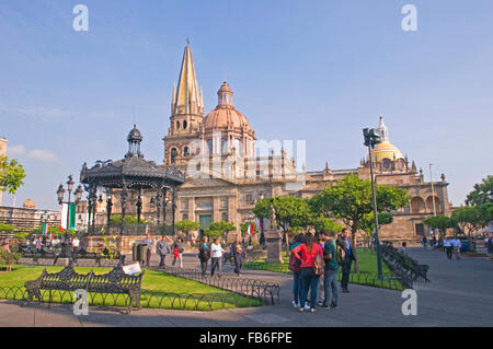 The Metropolitana Catedral (cathedral) in Guadalajara, Mexico seen from Plaza de Armas Stock Photo