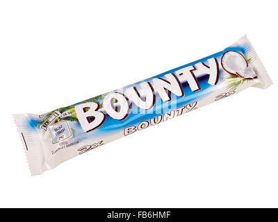 Bounty chocolate bar. Studio shot, isolated on white background. Stock Photo